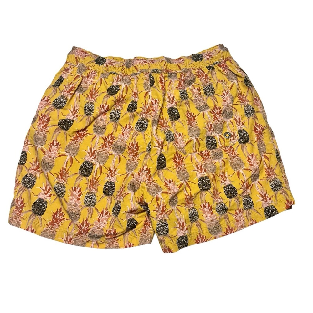 TNS Tennis Swim Shorts Men's XL Yellow Pink Pineapple Beach Drawstring 5" Inseam